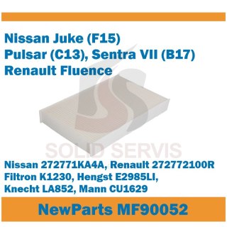 Filtr kabinowy MF90052 Nissan Juke Renault Fluence zamiennik Filtron K1230