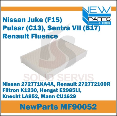 Filtr kabinowy MF90052 Nissan Juke Renault Fluence zamiennik Filtron K1230